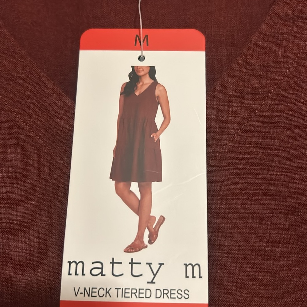 Matty M Tiered Dress Linen Blend Terracotta size M NWT